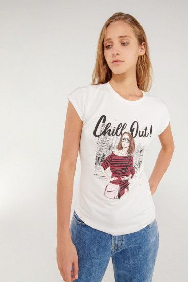 Camiseta sin mangas, estampada con perlas