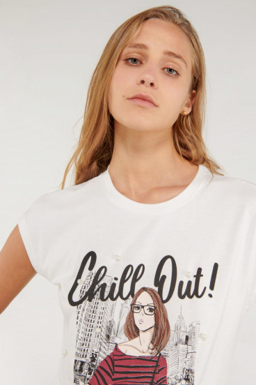 Camiseta sin mangas, estampada con perlas