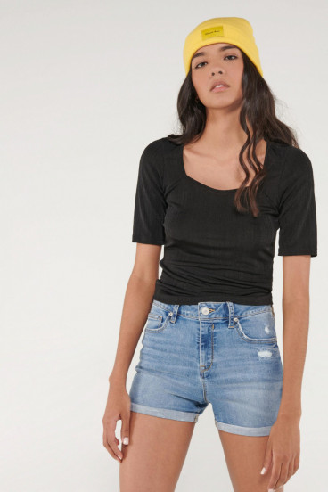 Short denim tiro medio