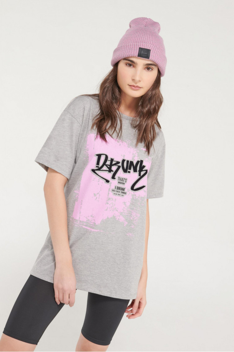 Camiseta overzise cuello redondo, estampada