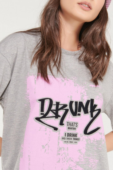 Camiseta overzise cuello redondo, estampada