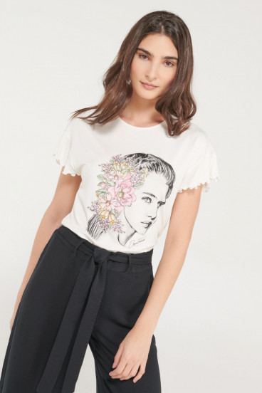 Camiseta estampada con perlas