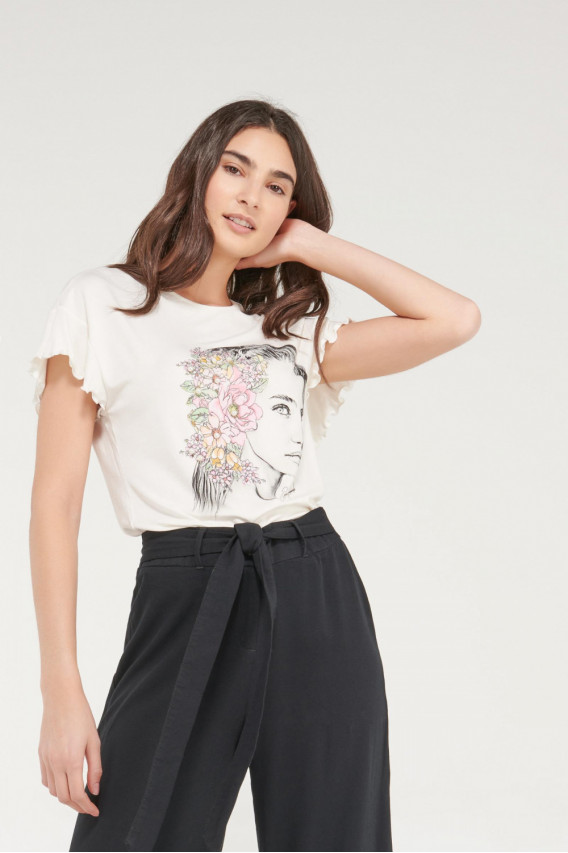 Camiseta estampada con perlas