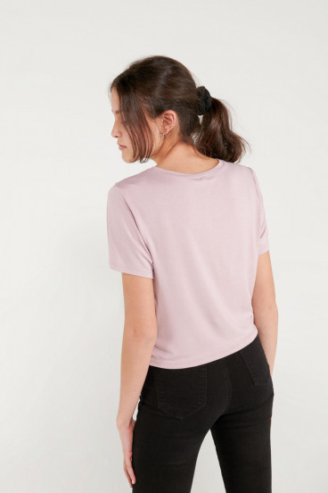 Camiseta unicolor con perlas, chic.