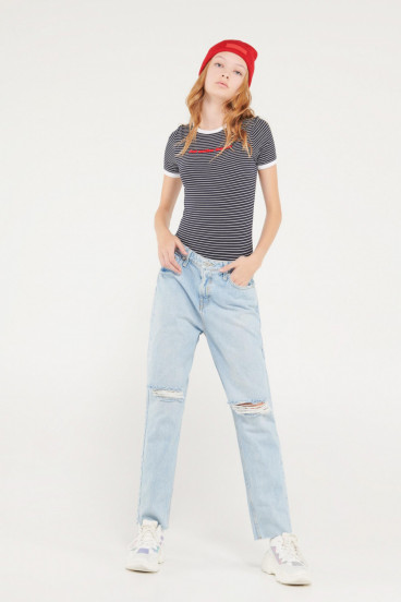 Body manga corta a rayas estampado.