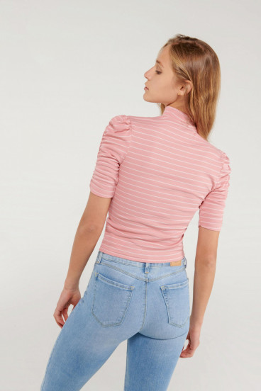 Camiseta, manga corta con recogido en rayas