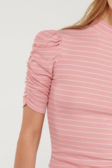 Camiseta, manga corta con recogido en rayas