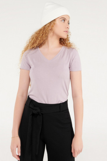 Camiseta básica, manga corta con cuello en V
