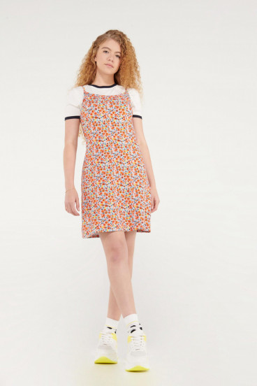 Vestido floral corto de tiras.