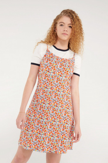 Vestido floral corto de tiras.