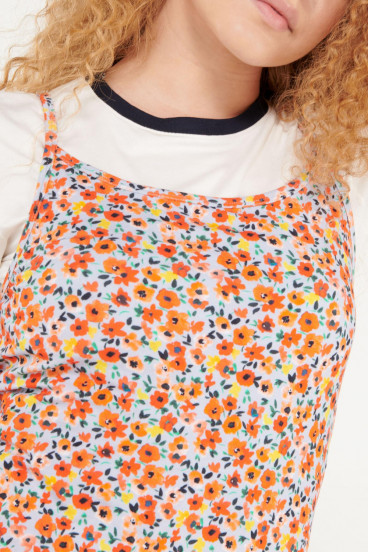 Vestido floral corto de tiras.