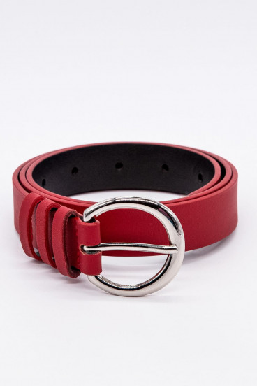 Cinturon unicolor rojo hebilla plateada