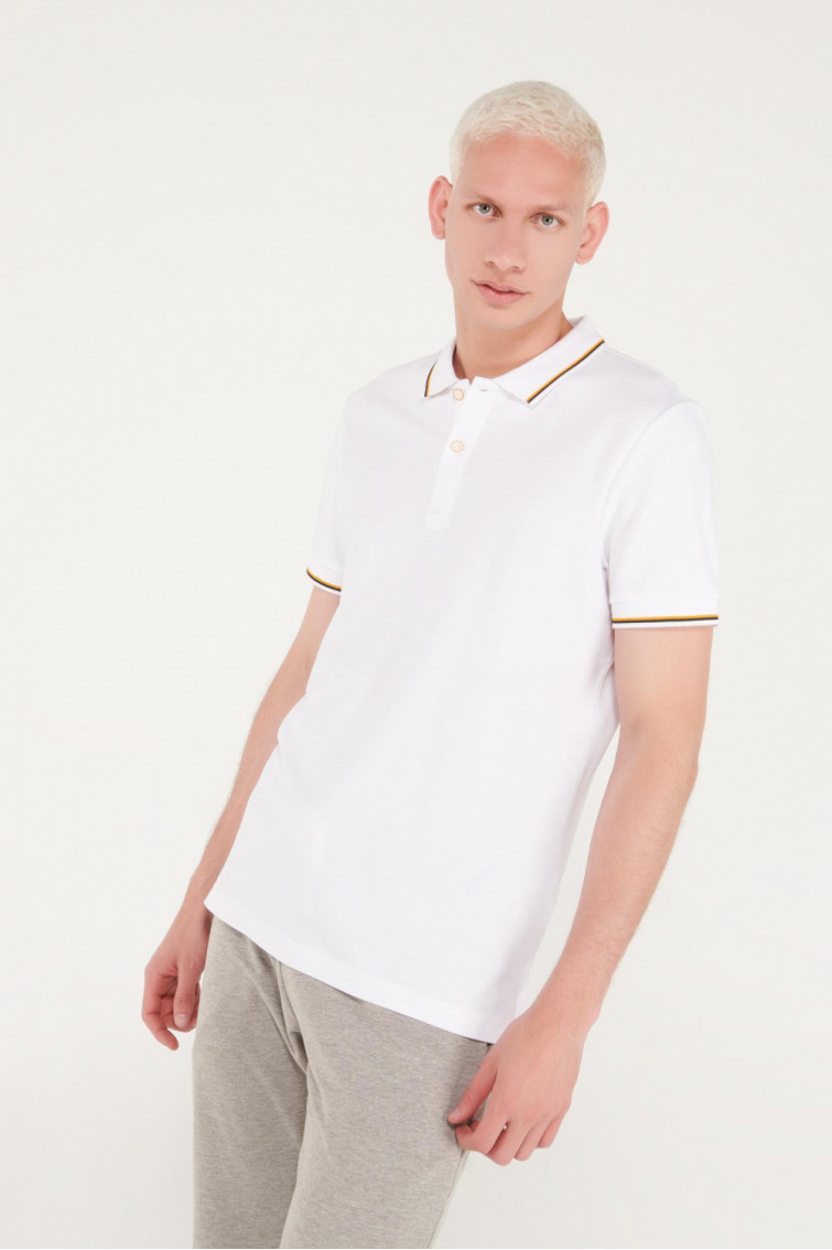 Camisa Polo básica unicolor con cuello y puños tejidos