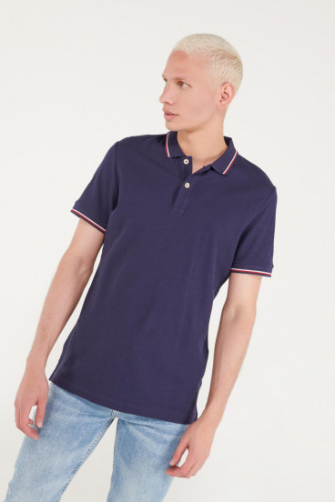 Camisa Polo básica unicolor con cuello y puños tejidos
