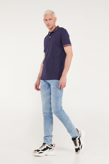 Camisa Polo básica unicolor con cuello y puños tejidos