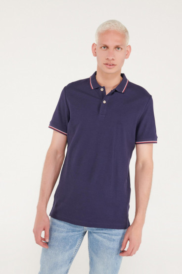 Camisa Polo básica unicolor con cuello y puños tejidos