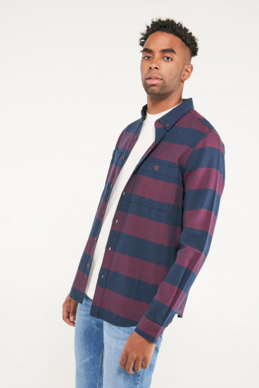 Camisa manga larga a rayas azules y rojas