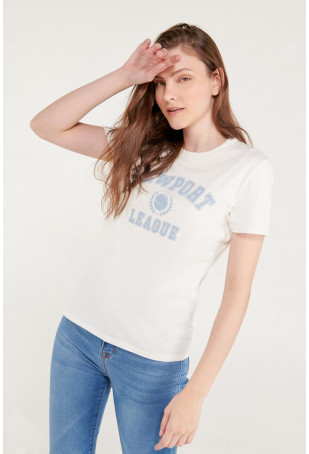 Camiseta cuello redondo, manga corta con estampado loungewear