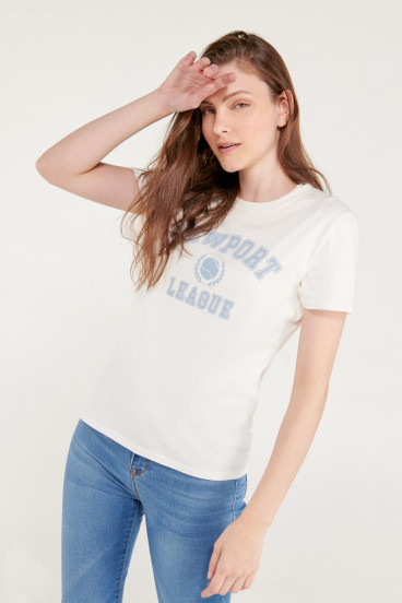 Camiseta cuello redondo, manga corta con estampado loungewear