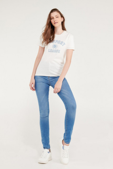 Camiseta cuello redondo, manga corta con estampado loungewear