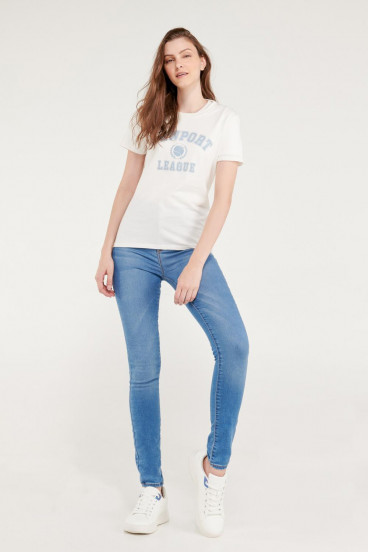 Camiseta cuello redondo, manga corta con estampado loungewear