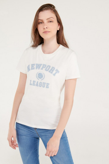 Camiseta cuello redondo, manga corta con estampado loungewear