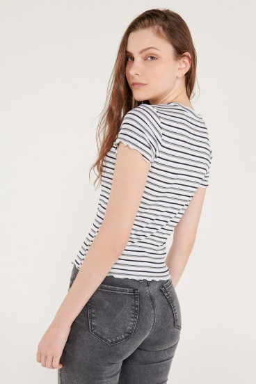 Camiseta cuello redondo para mujer, manga corta en rib.