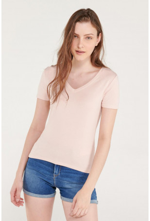 Camiseta básica, manga corta con cuello en V