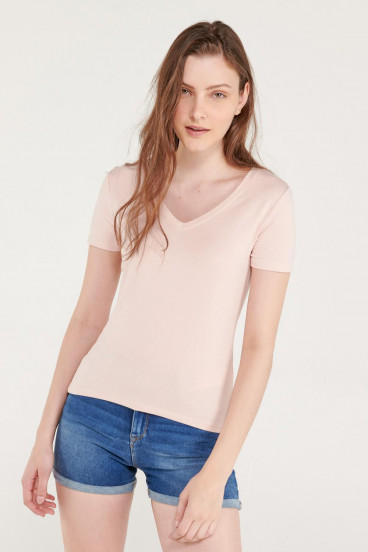 Camiseta básica, manga corta con cuello en V