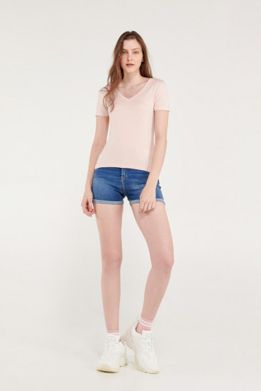 Camiseta básica, manga corta con cuello en V