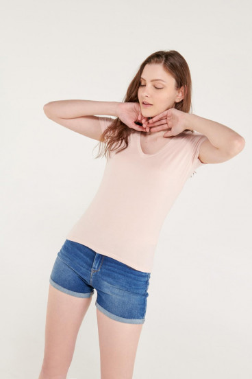 Camiseta básica, manga corta con cuello en V