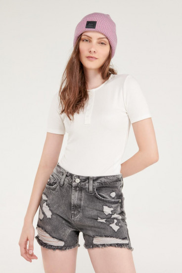 Short denim tiro alto
