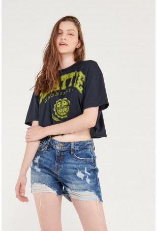 Short denim tiro alto