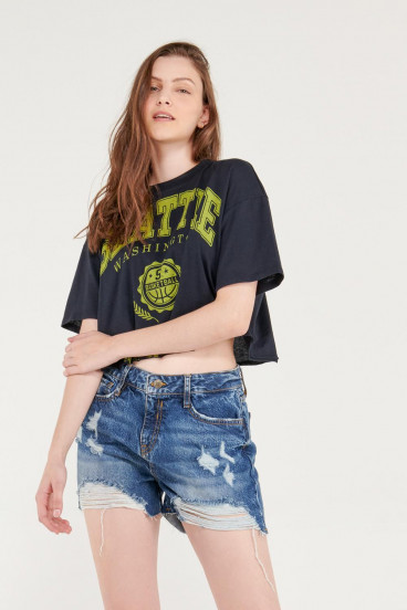 Short denim tiro alto