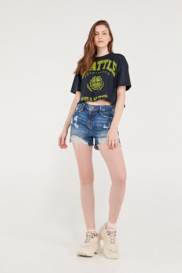 Short denim tiro alto