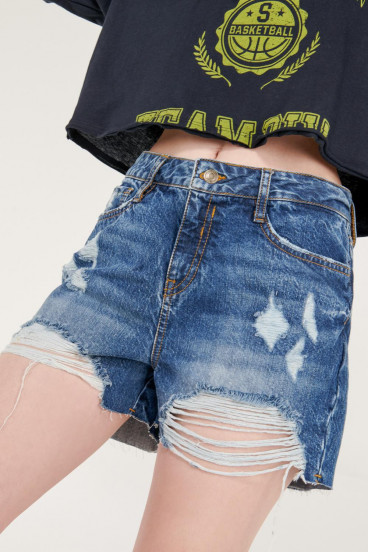 Short denim tiro alto
