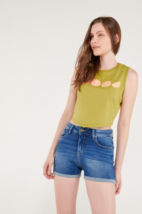 Short denim tiro medio