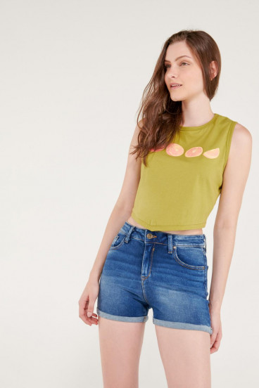 Short denim tiro medio