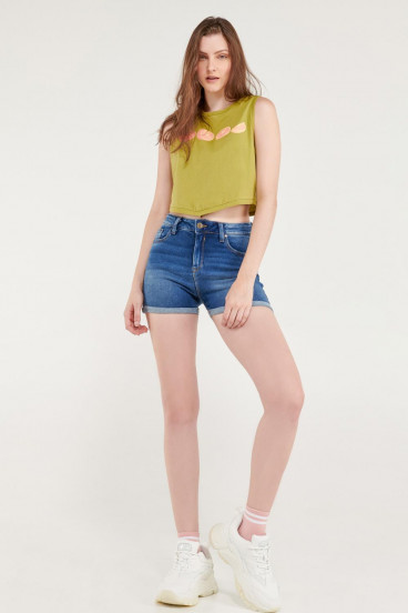 Short denim tiro medio