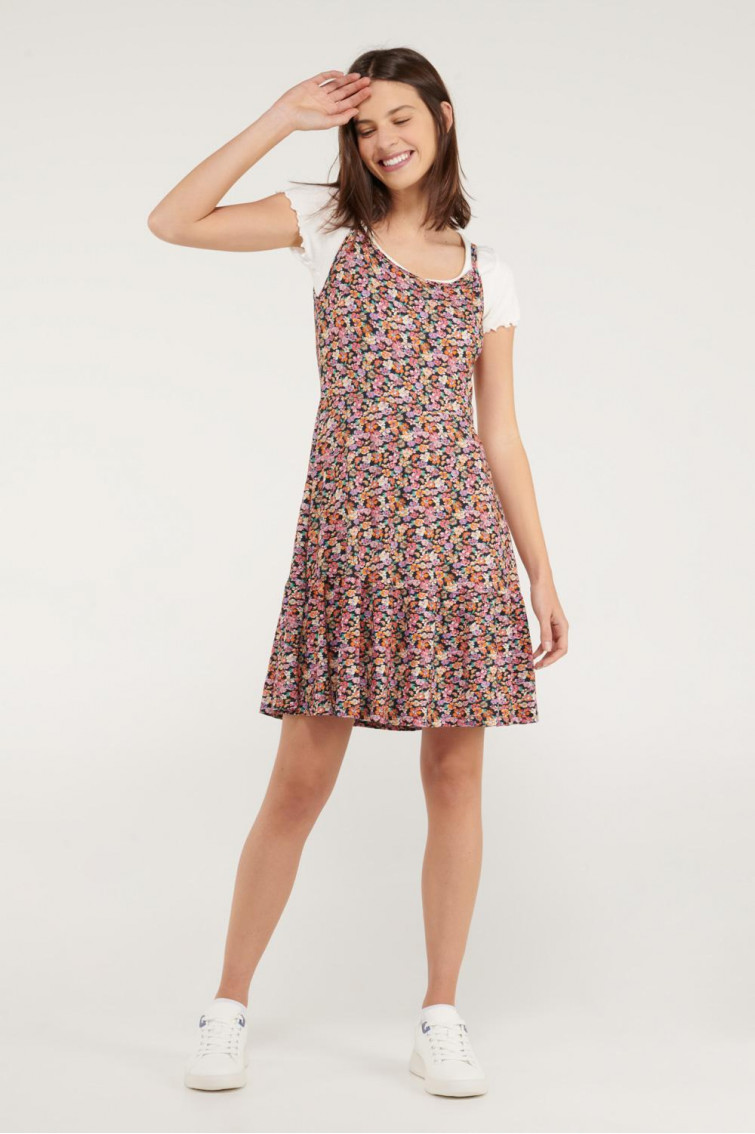 Vestido floral corto de tiras.