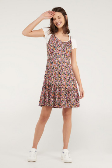 Vestido floral corto de tiras.