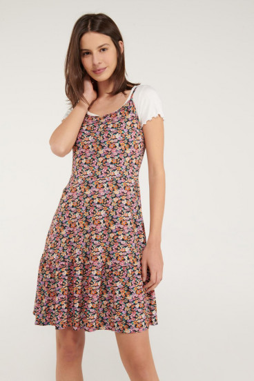 Vestido floral corto de tiras.