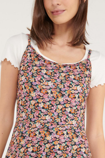 Vestido floral corto de tiras.
