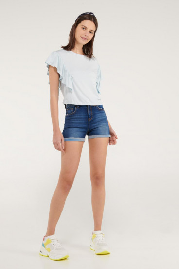 Short denim tiro medio