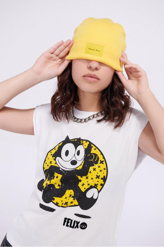 Camiseta con hombreras estampada de Felix el Gato.