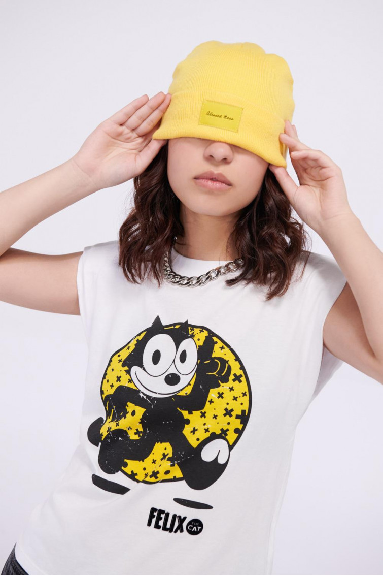 Camiseta con hombreras estampada de Felix el Gato.