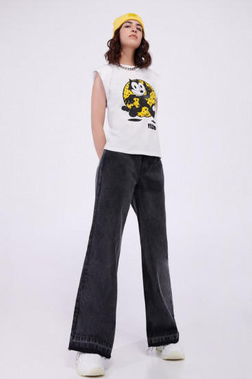 Camiseta con hombreras estampada de Felix el Gato.