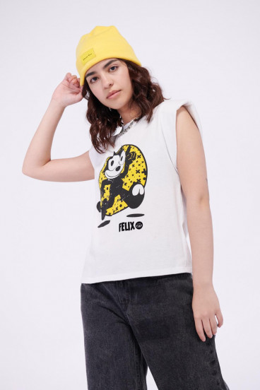 Camiseta con hombreras estampada de Felix el Gato.
