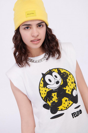 Camiseta con hombreras estampada de Felix el Gato.