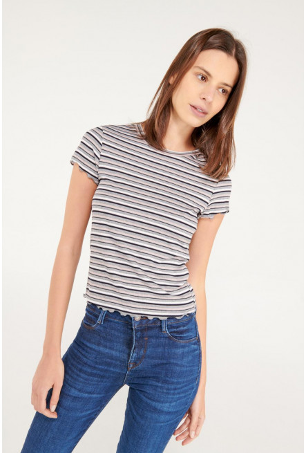 Camiseta cuello redondo para mujer, manga corta en rib.